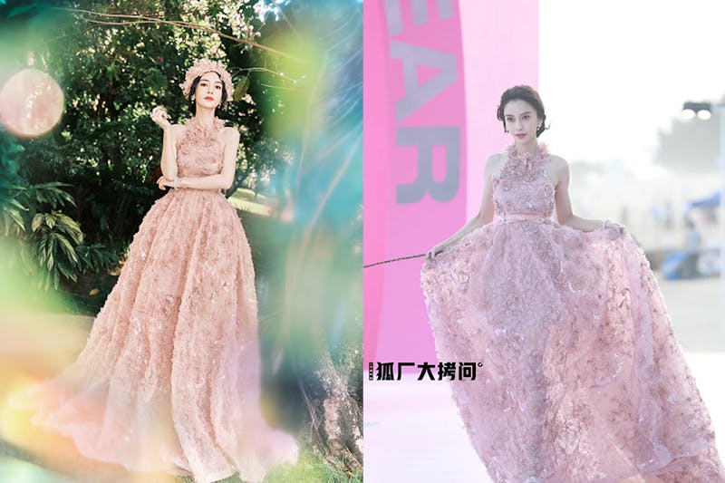 2021GQ人物盛典紅毯美人 AngelababyElie Saab2021秋冬高定粉色花朵長裙