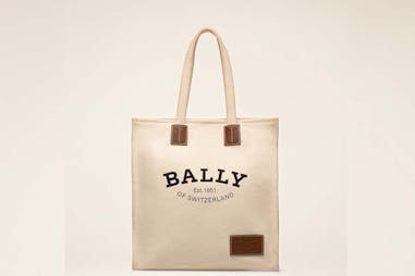 BALLY Crystalia白色Logo皮標帆布托特包