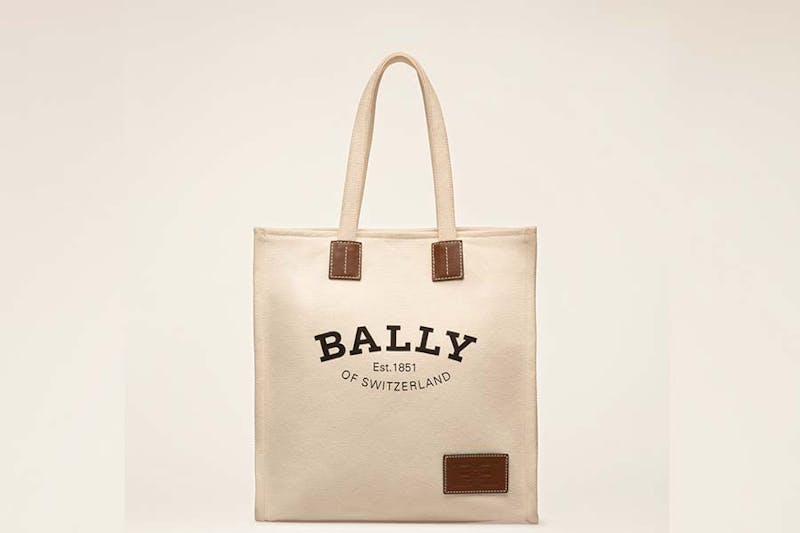 BALLY Crystalia白色Logo皮標帆布托特包