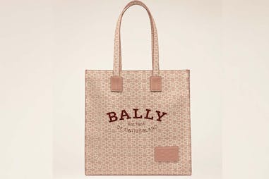 BALLY Crystalia粉色Logo皮標牛皮托特包