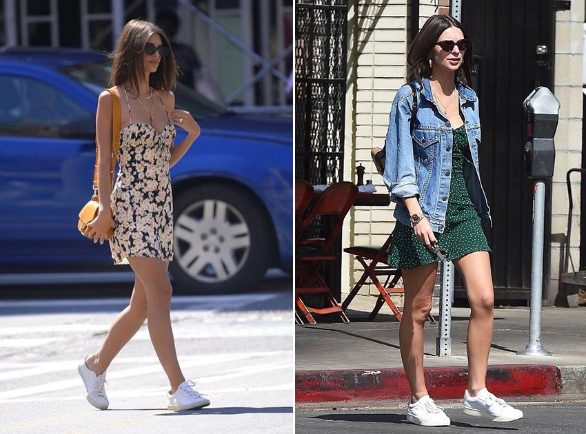 Emily Ratajkowski 碎花洋裝 丹寧外套