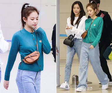 Jennie 機場時尚 針織衫 crossbody bag