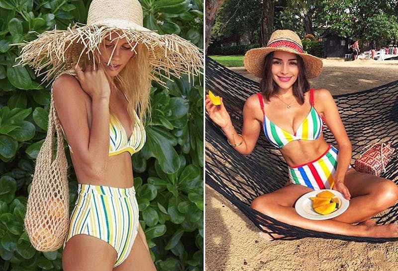 比基尼 高腰 直條紋 小麥膚色 Olivia Culpo