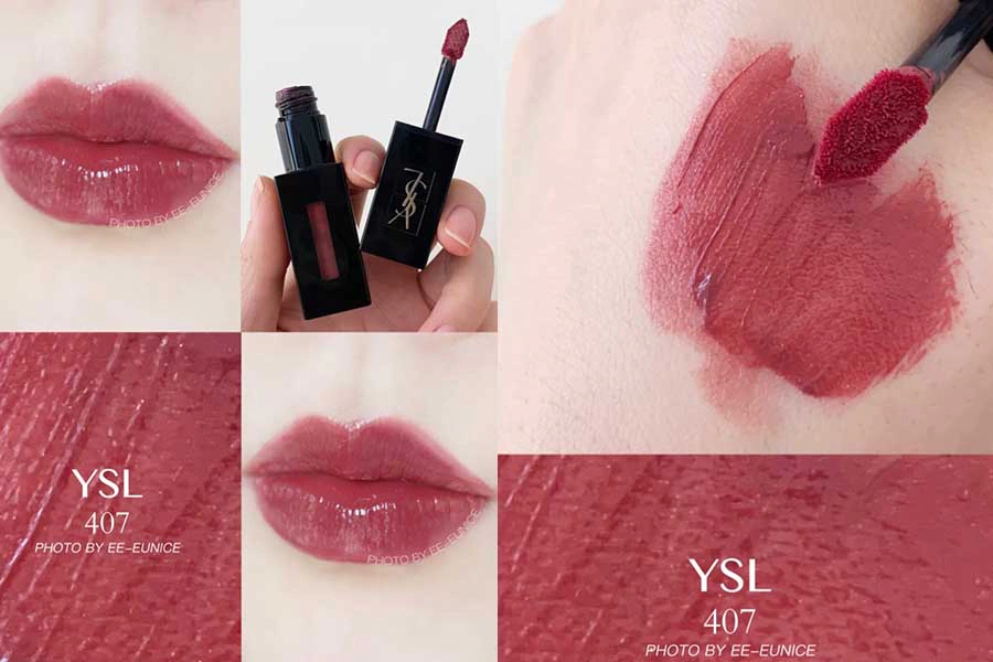 唇膏推薦 YSL 奢華緞面漆光唇釉(#407 裸粉間奏)|美周報