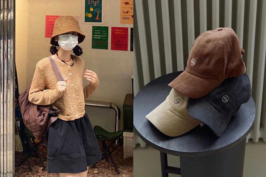 冬季保暖適合帽子 燈芯絨帽款