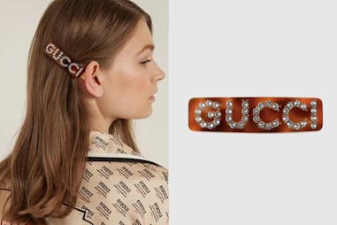 Lisa同款玳瑁色髮夾 Gucci 「水鑽髮夾」