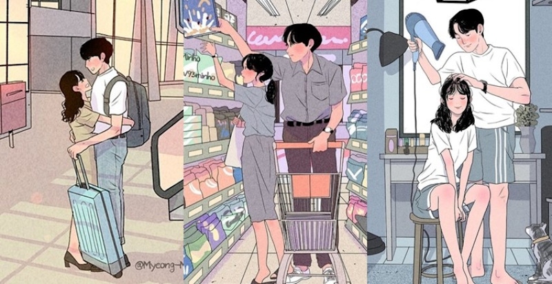 這組韓國插畫甜到心坎，情侶互動細節讓人彷彿談了一場戀愛了～單身狗只能默默哀傷！｜Ins分享