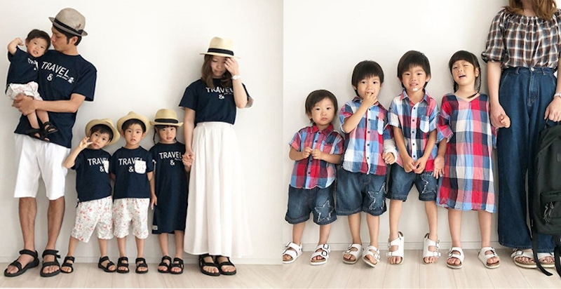 日本四寶媽咪的親子網紅穿搭打理超Fasion～一家四小的親子裝讓人好心動｜穿搭推薦
