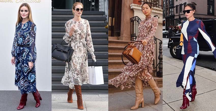 換一雙鞋，仙女變天后~高跟鞋先收起來，印花洋裝配長靴才對味｜流行穿搭