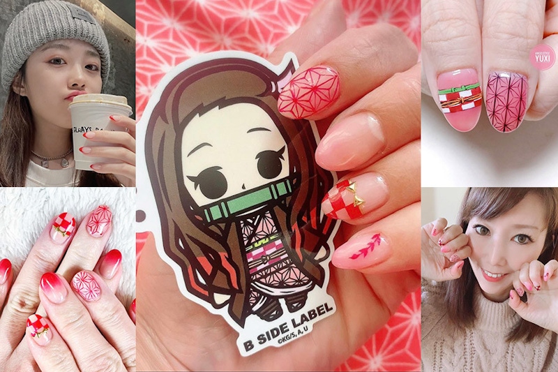 日式美甲新時尚，紅裡帶粉招桃花！《彌豆子美甲》成爆款，就算非鬼滅迷也都愛不釋手｜美甲款式推薦