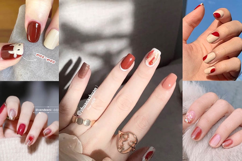 2021指甲彩繪，番茄紅VS晶透血色，小牛也上指尖低調喜氣不俗感～｜美甲推薦