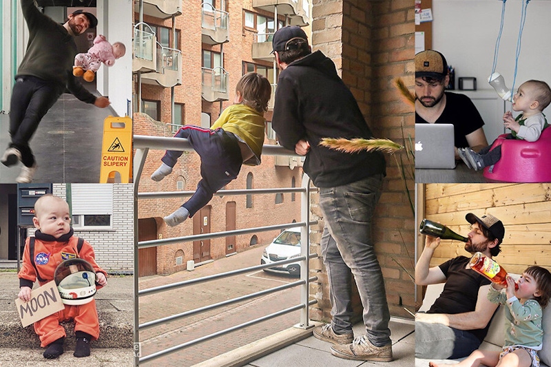 「讓爸爸單獨照顧小孩的下場」PS高手爸「惡搞曬娃照」太幽默，曬小孩曬出搞笑集｜ins帳號特輯