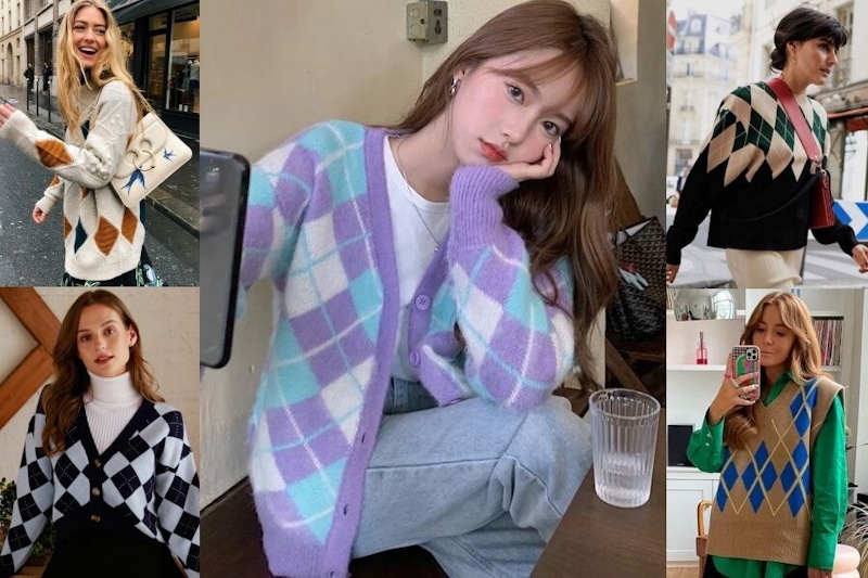 菱格紋針織穿出好女孩氣質！小清新復古風格，賞花約會都合拍｜穿搭推薦